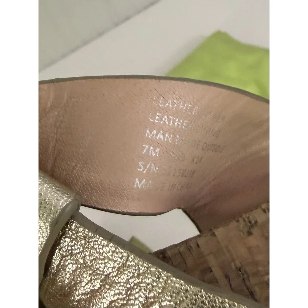 Tory Burch Metallic Gold Cork Thong Sandals Espadrille Jute Wrap Sz 7 Resortwear